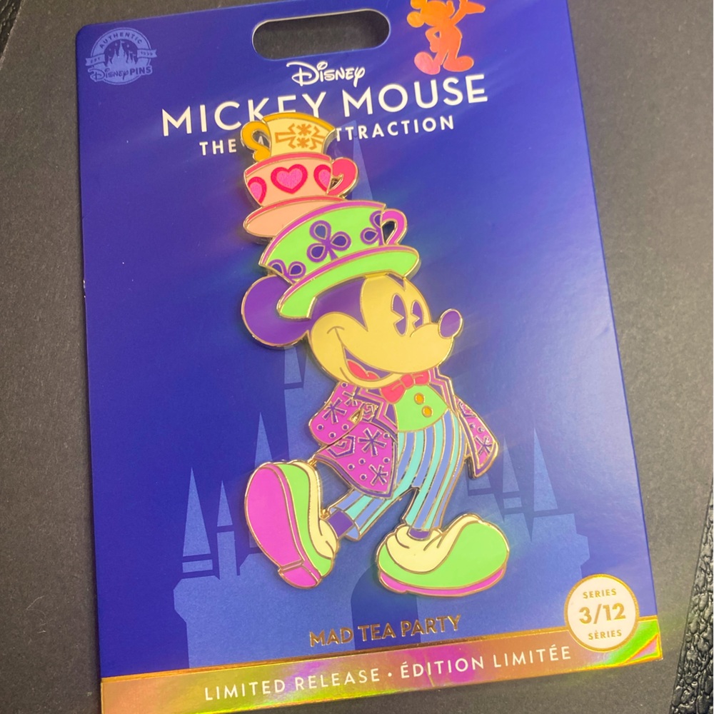 Disney Purple Green Pink Neon Mickey Mouse Mad Tea Party Enamel Pin